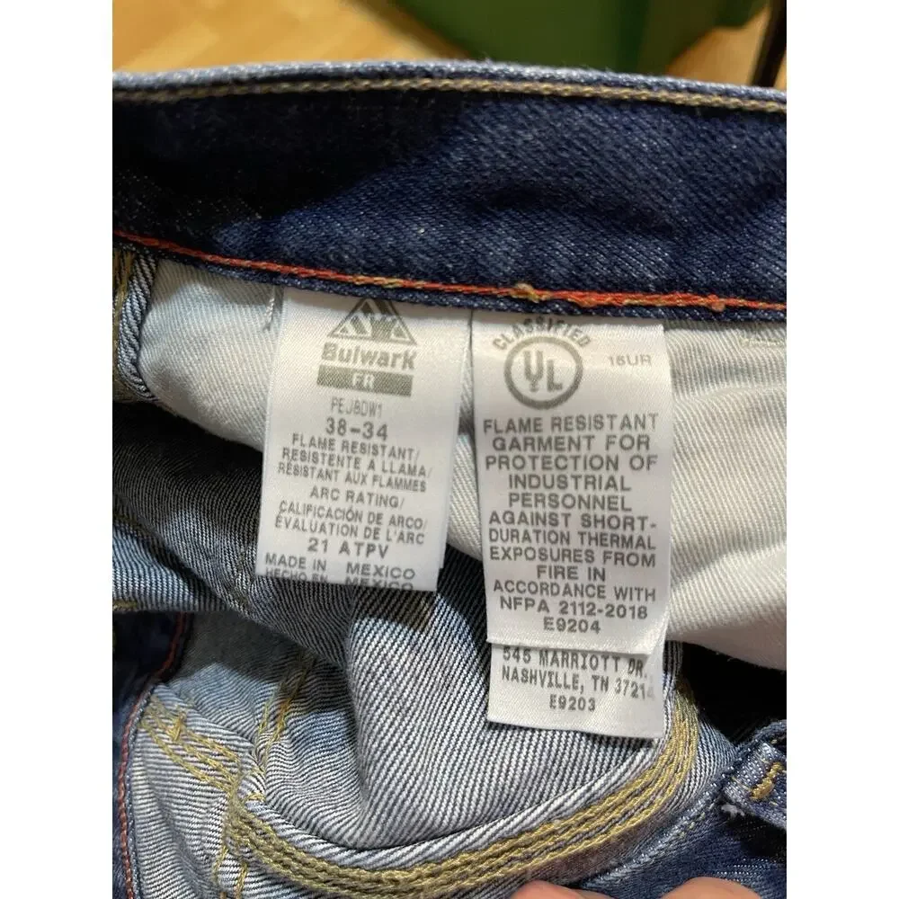 Bulwark FR Jeans Men’s 38x34 Cat‎ 2 2112 Medium Wash Denim flame-resistant